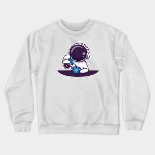 Cute Astronaut Pouring Space Tea Cartoon Crewneck Sweatshirt